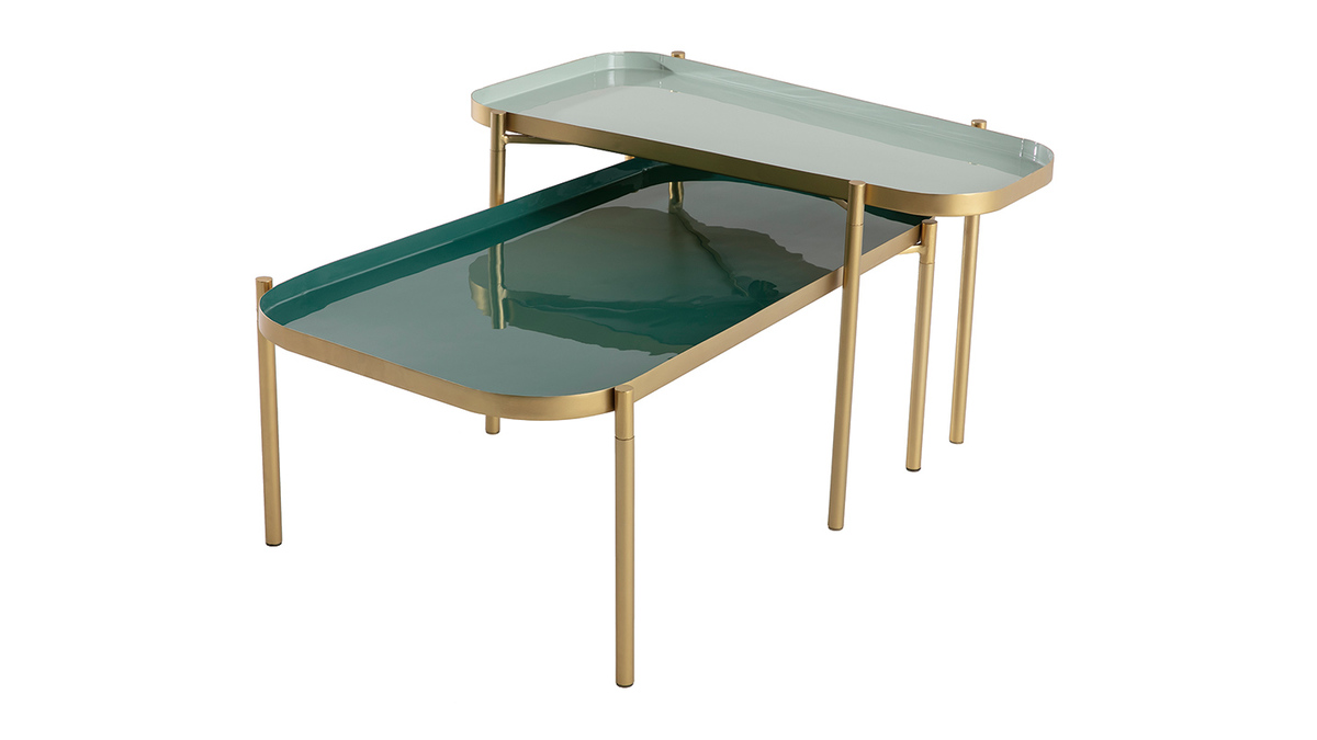 Tables basses gigognes design laques vert et dor (lot de 2) ZURIA