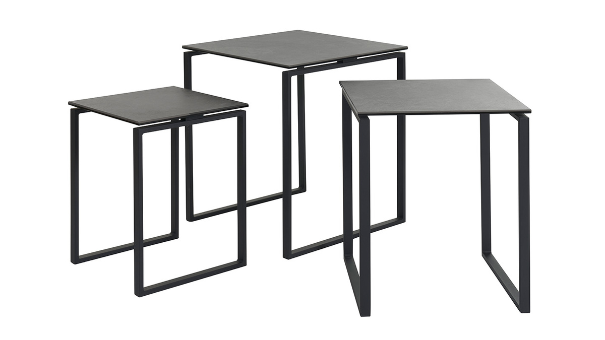 Tables basses gigognes design noires en céramique et métal (lot de 3) STRESA