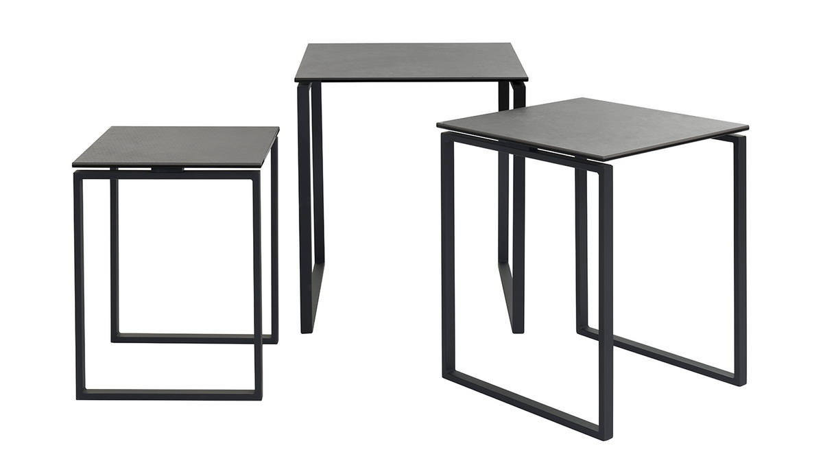 Tables basses gigognes design noires en céramique et métal (lot de 3) STRESA
