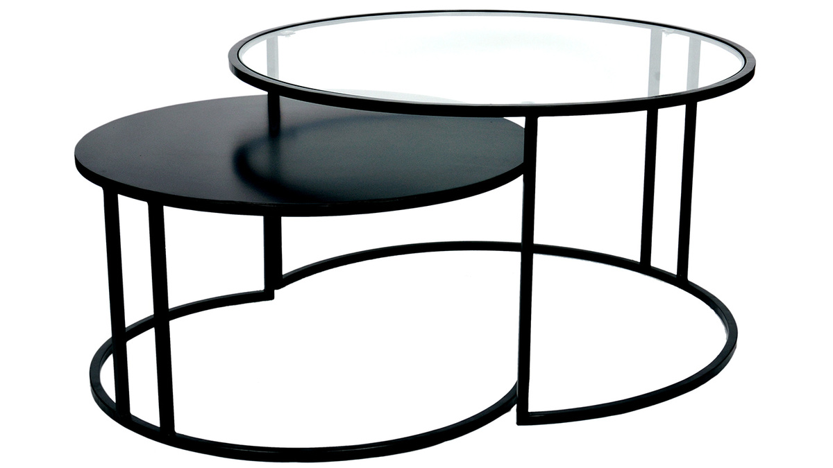 Tables basses gigognes design verre trempé et métal TAHL  - Miliboo & Stéphane Plaza