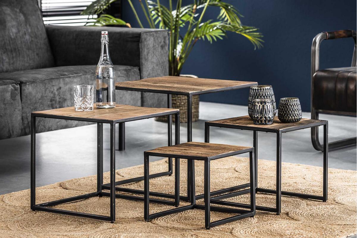 Tables basses gigognes en bois recycl� et acier (lot de 4) HINDI