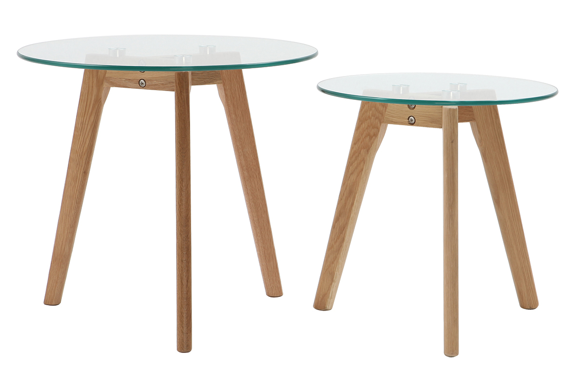 Tables basses gigognes en ch�ne et verre (lot de 2) DAVOS