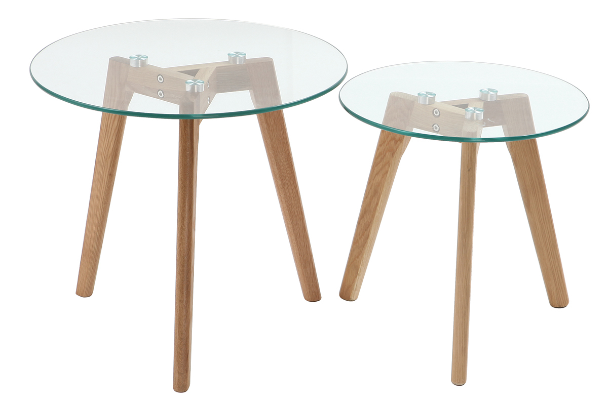 Tables basses gigognes en ch�ne et verre (lot de 2) DAVOS