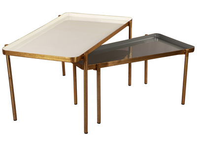 Tables basses gigognes laqu&eacute;es blanc et gris fonc&eacute; (lot de 2) ZURIA