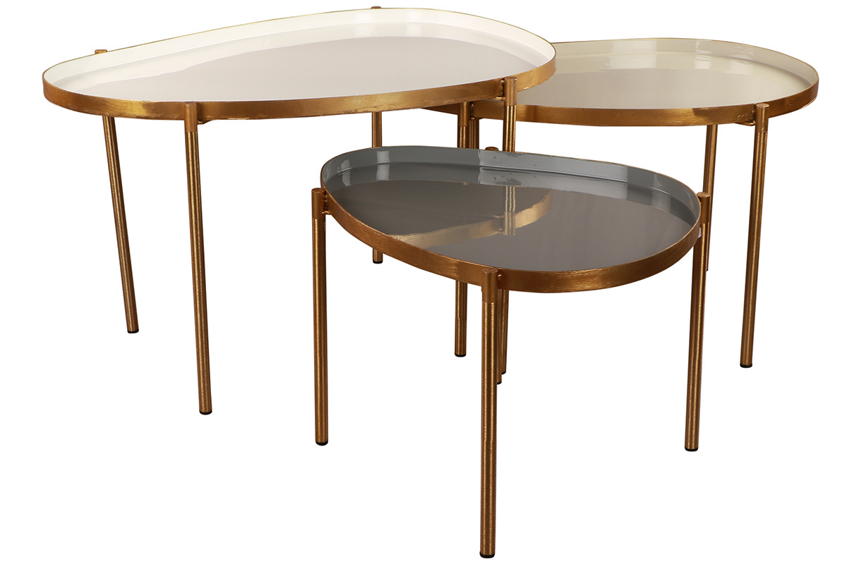 Tables basses gigognes laqu�es blanc, gris clair et gris fonc� (lot de 3) ZURIA