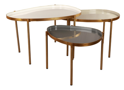 Tables basses gigognes laqu&eacute;es blanc, gris clair et gris fonc&eacute; (lot de 3) ZURIA