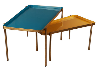 Tables basses gigognes laqu&eacute;es bleu canard et moutarde (lot de 2) ZURIA