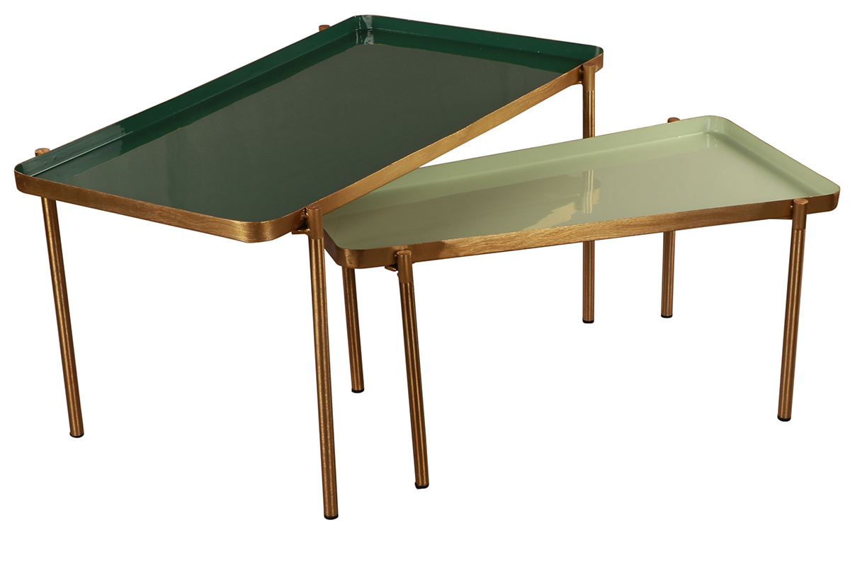 Tables basses gigognes laqu�es vert clair et vert fonc� (lot de 2) ZURIA