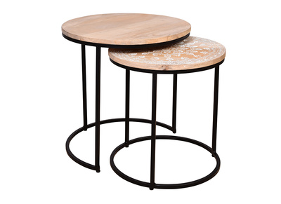 Tables basses gigognes manguier massif et m&eacute;tal TOGETHER