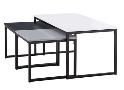 Tables basses gigognes noir gris et blanc laqu&eacute;s mates avec pieds m&eacute;tal (lot de 3) TRIOZ