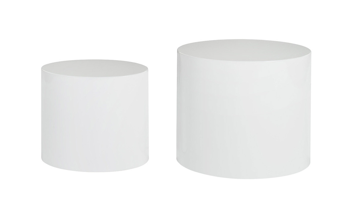 Tables basses gigognes ovales design finition blanc laqué brillant (lot de 2) FAMOSA