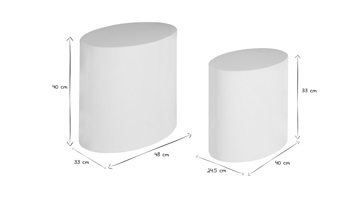 Tables basses gigognes ovales design finition blanc laqué brillant (lot de 2) FAMOSA