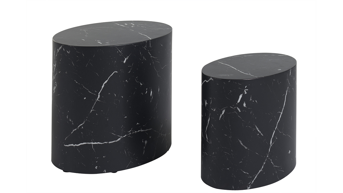 Tables basses gigognes ovales design finition marbre noir (lot de 2) FAMOSA
