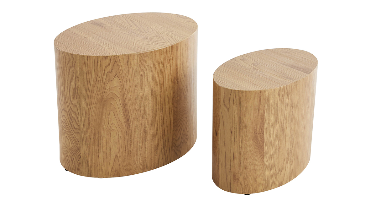 Tables basses gigognes ovales scandinaves bois clair finition chêne (lot de 2) WOODY
