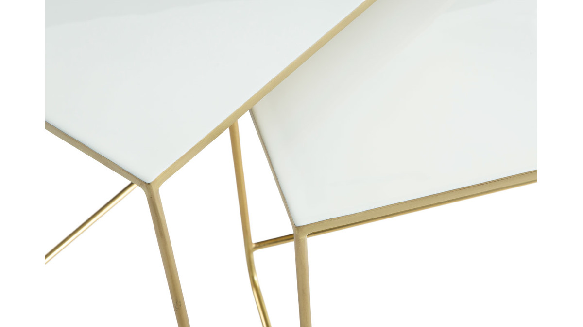 Tables basses gigognes rectangulaires design blanc et mtal dor (lot de 2) WESS