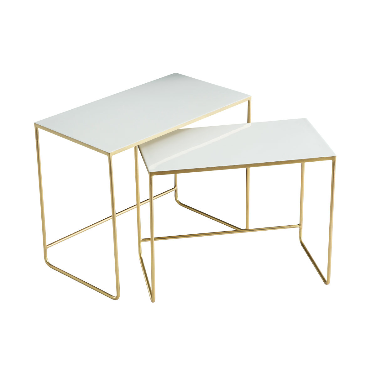 Tables basses gigognes rectangulaires design blanc et métal doré (lot de 2) WESS vue1