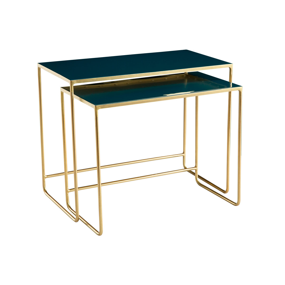 Tables basses gigognes rectangulaires design bleu pétrole et métal doré (lot de 2) WESS vue1