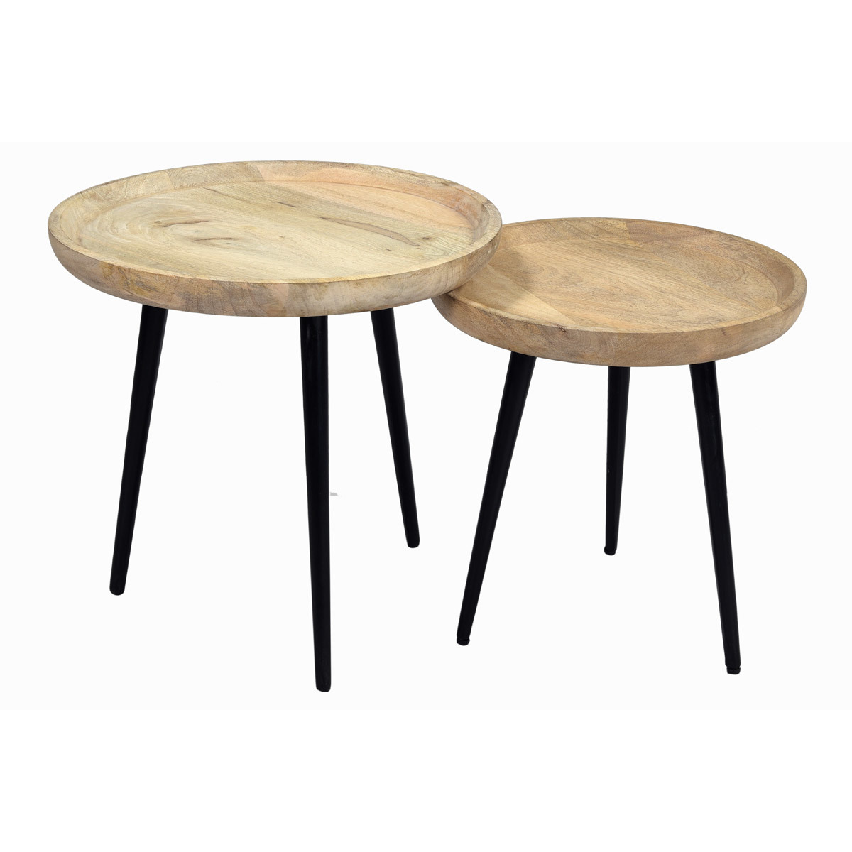 Tables basses gigognes rondes bois clair manguier massif et métal noir (lot de 2) PYTA vue1