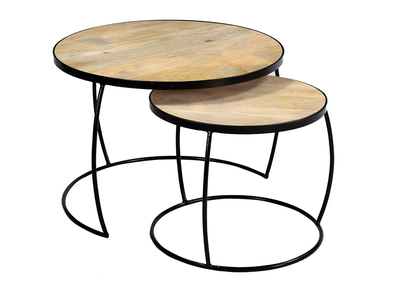 Tables basses gigognes rondes bois manguier massif (lot de 2) BARREL