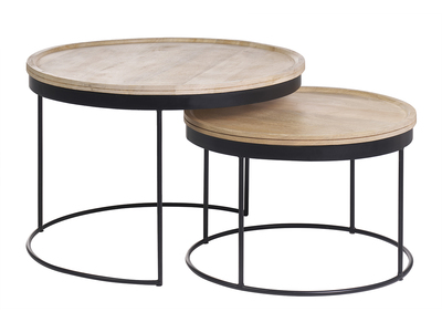 Tables basses gigognes rondes bois manguier massif et métal noir (lot de 2) LEDGE