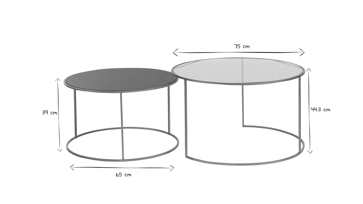 Tables basses gigognes rondes design métal doré et verre teinté bleu pétrole (lot de 2) ROXO