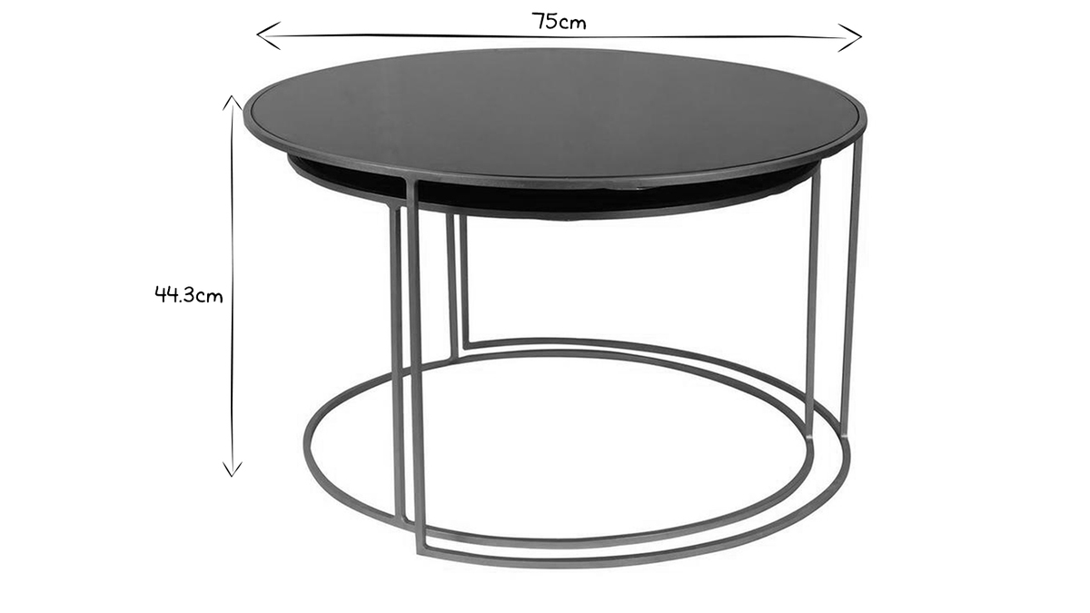 Tables basses gigognes rondes design mtal dor et verre teint noir (lot de 2) ROXO