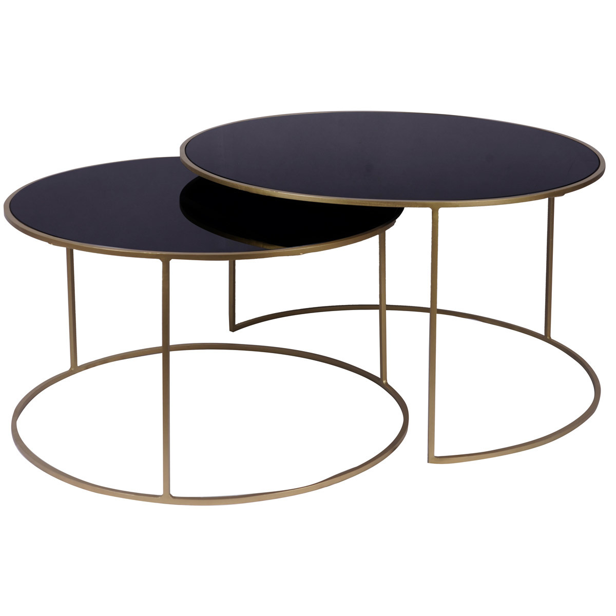 Tables basses gigognes rondes design métal doré et verre teinté noir (lot de 2) ROXO vue1