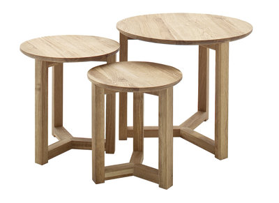 Tables basses gigognes rondes en ch&ecirc;ne massif (lot de 3) DANAKIL