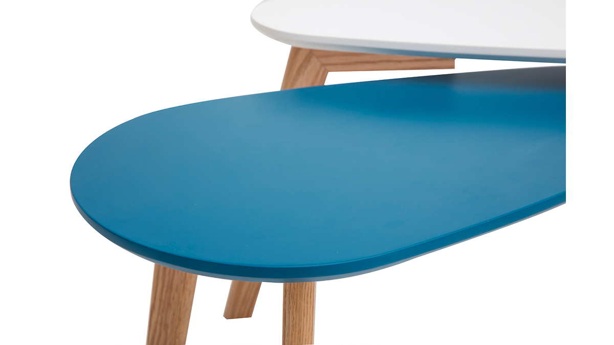 Tables basses scandinaves blanc, bleu canard et bois clair chêne (lot de 2) ARTIK