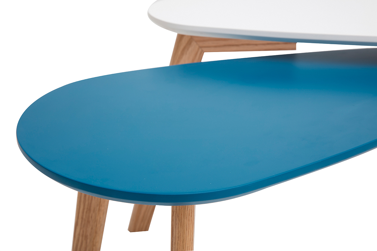 Tables basses scandinaves blanc, bleu canard et bois clair chne (lot de 2) ARTIK