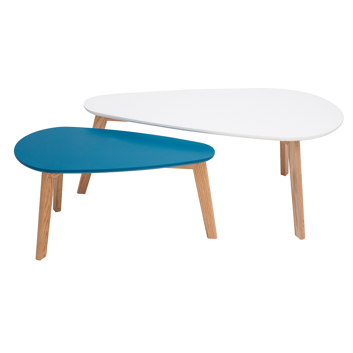 Tables basses scandinaves blanc, bleu canard et bois clair chêne (lot de 2) ARTIK vue1