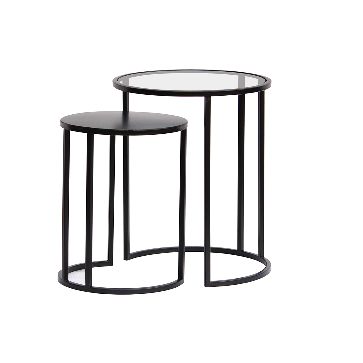 Tables d'appoint gigognes en verre trempé et métal noir TAHL