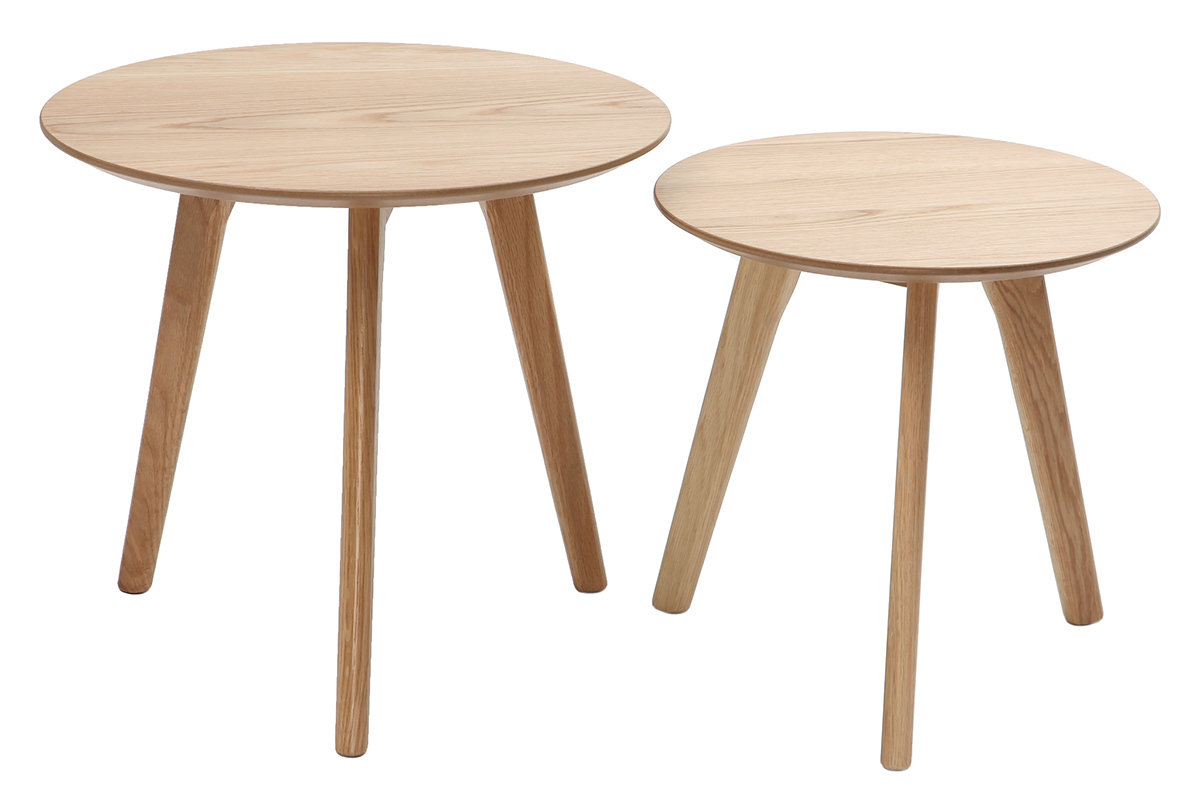 Tables d'appoint rondes ch�ne (lot de 2) ORKAD