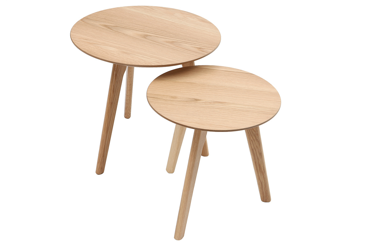 Tables d'appoint rondes ch�ne (lot de 2) ORKAD