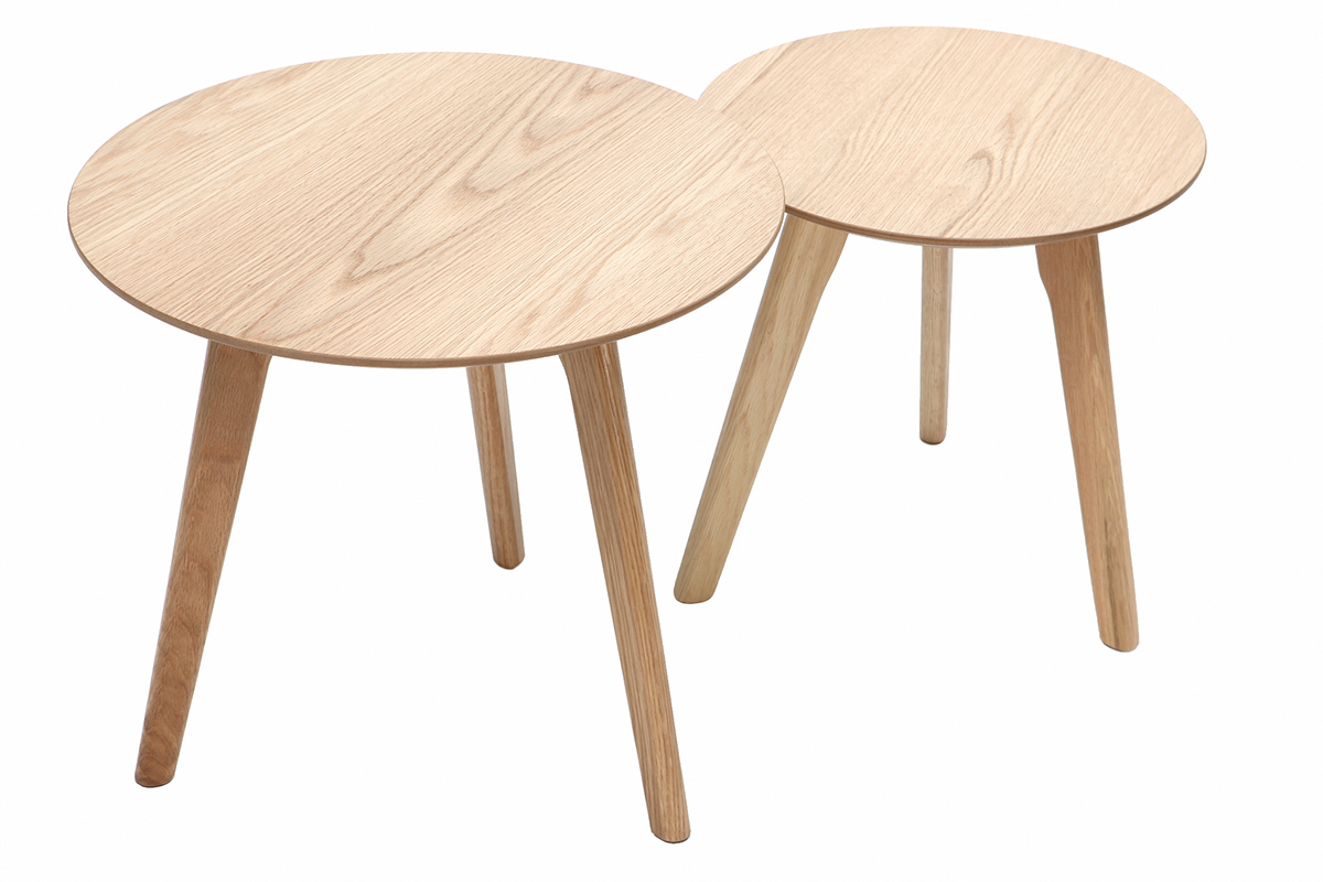 Tables d'appoint rondes ch�ne (lot de 2) ORKAD