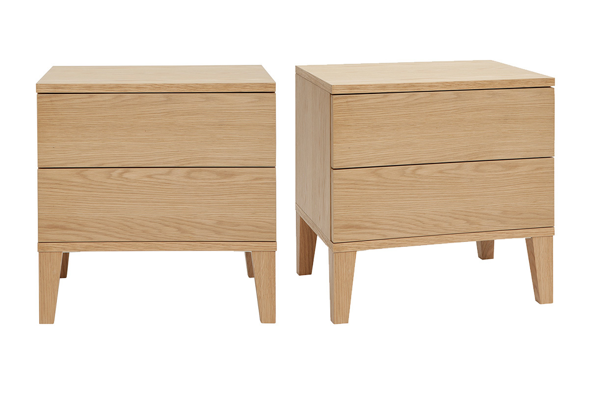 Tables de chevet avec rangements 2 tiroirs scandinave bois clair chne (lot de 2) FREDDY