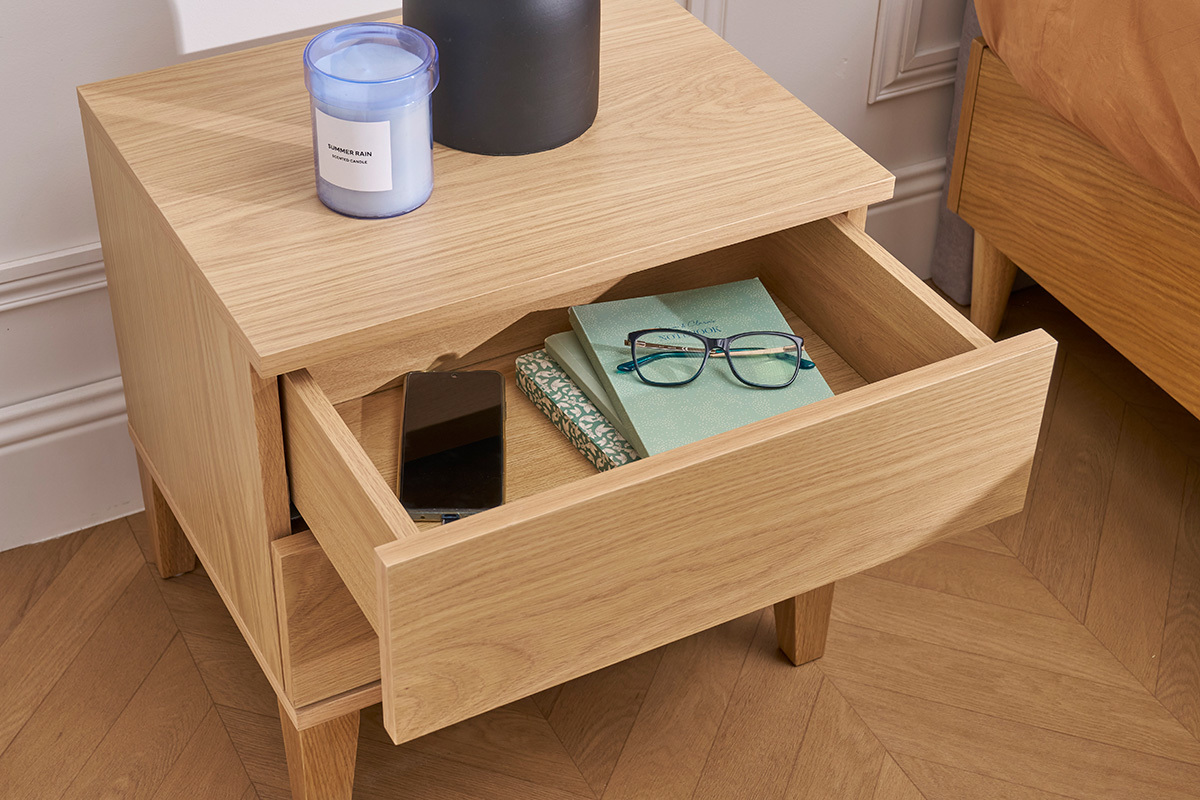 Tables de chevet avec rangements 2 tiroirs scandinave bois clair chne (lot de 2) FREDDY