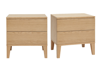 Tables de chevet avec rangements 2 tiroirs scandinave bois clair chêne (lot de 2) FREDDY