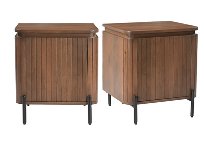 Tables de chevet avec rangements en bois manguier massif teint&eacute; et m&eacute;tal noir (lot de 2) MERIDA