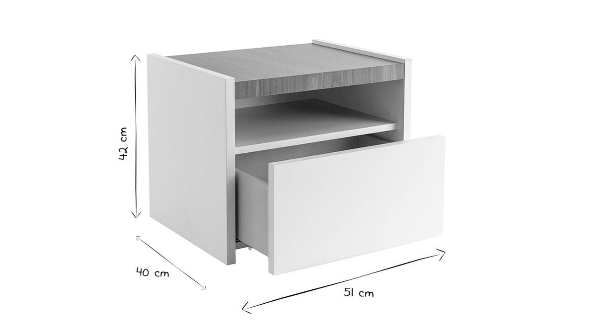Tables de chevet avec tiroir blanc mat et finition chêne (lot de 2) VERDI
