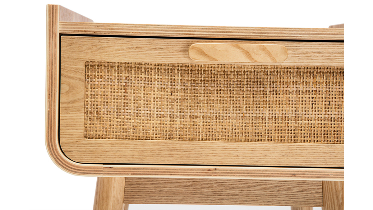 Tables de chevet avec tiroir en bois clair massif et cannage rotin L50 cm (lot de 2) ATHNE