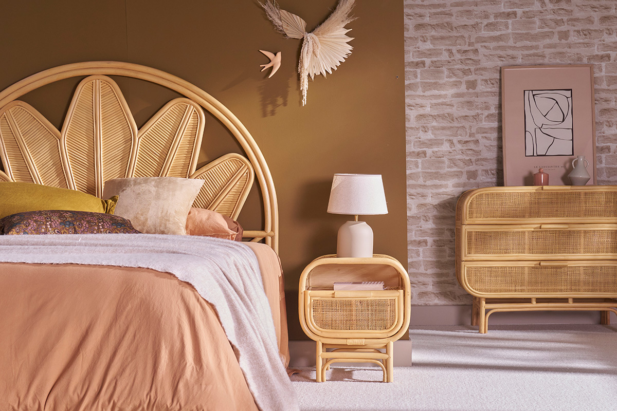 Tables de chevet avec tiroir en rotin (lot de 2) LUWAK