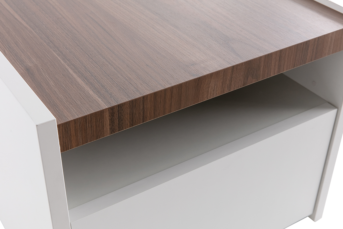 Tables de chevet design avec tiroir blanc mat et finition noyer (lot de 2) VERDI