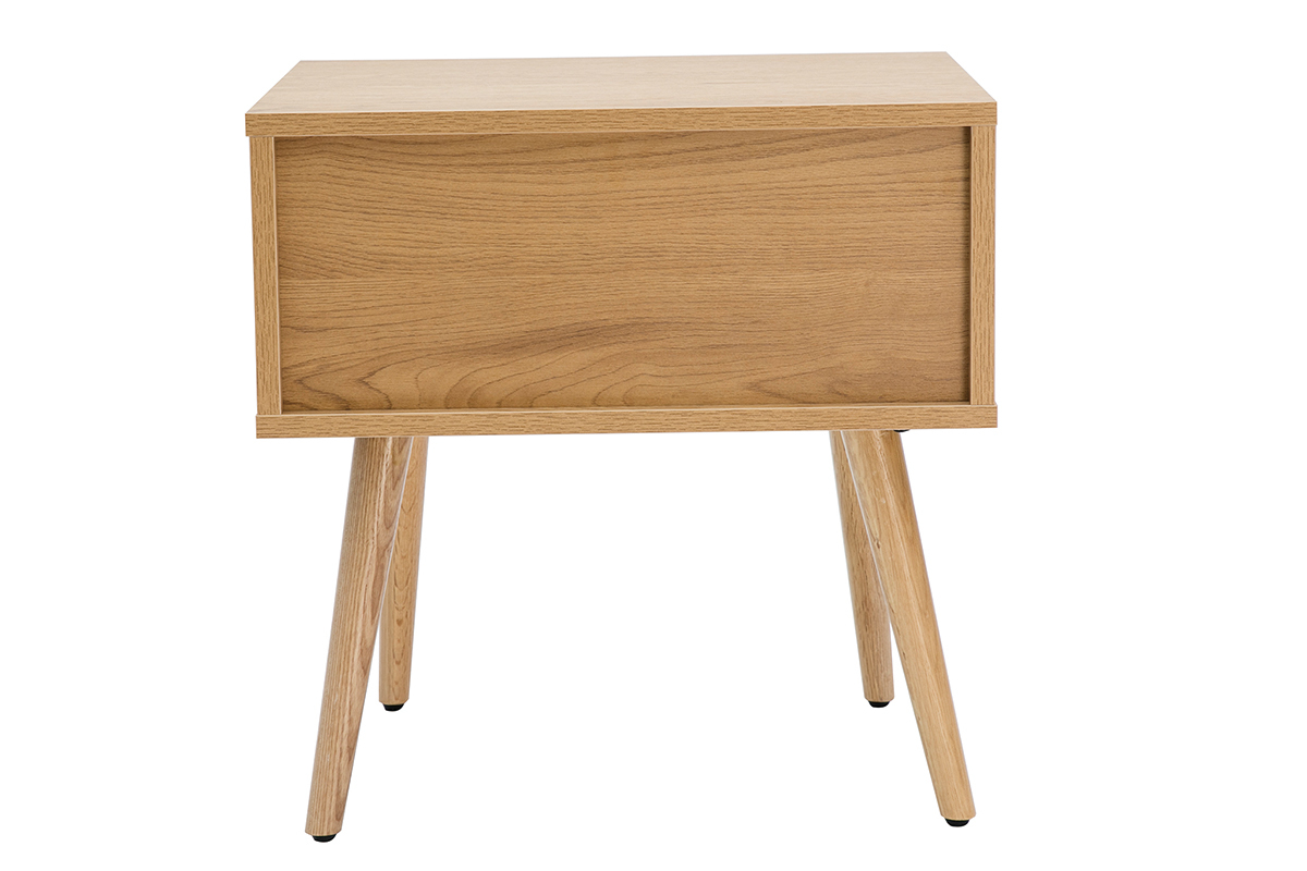 Tables de chevet finition bois clair, cannage rotin et mtal noir (lot de 2) MANILLE