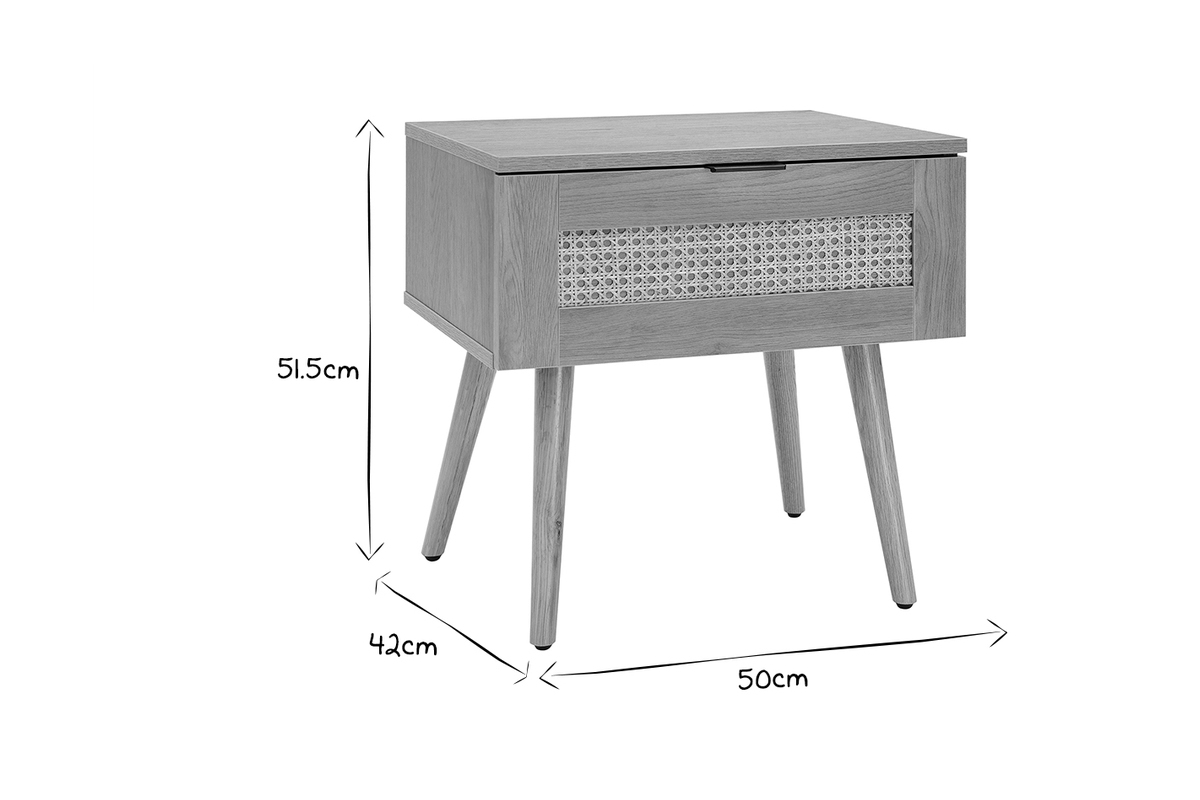 Tables de chevet finition bois clair, cannage rotin et mtal noir (lot de 2) MANILLE