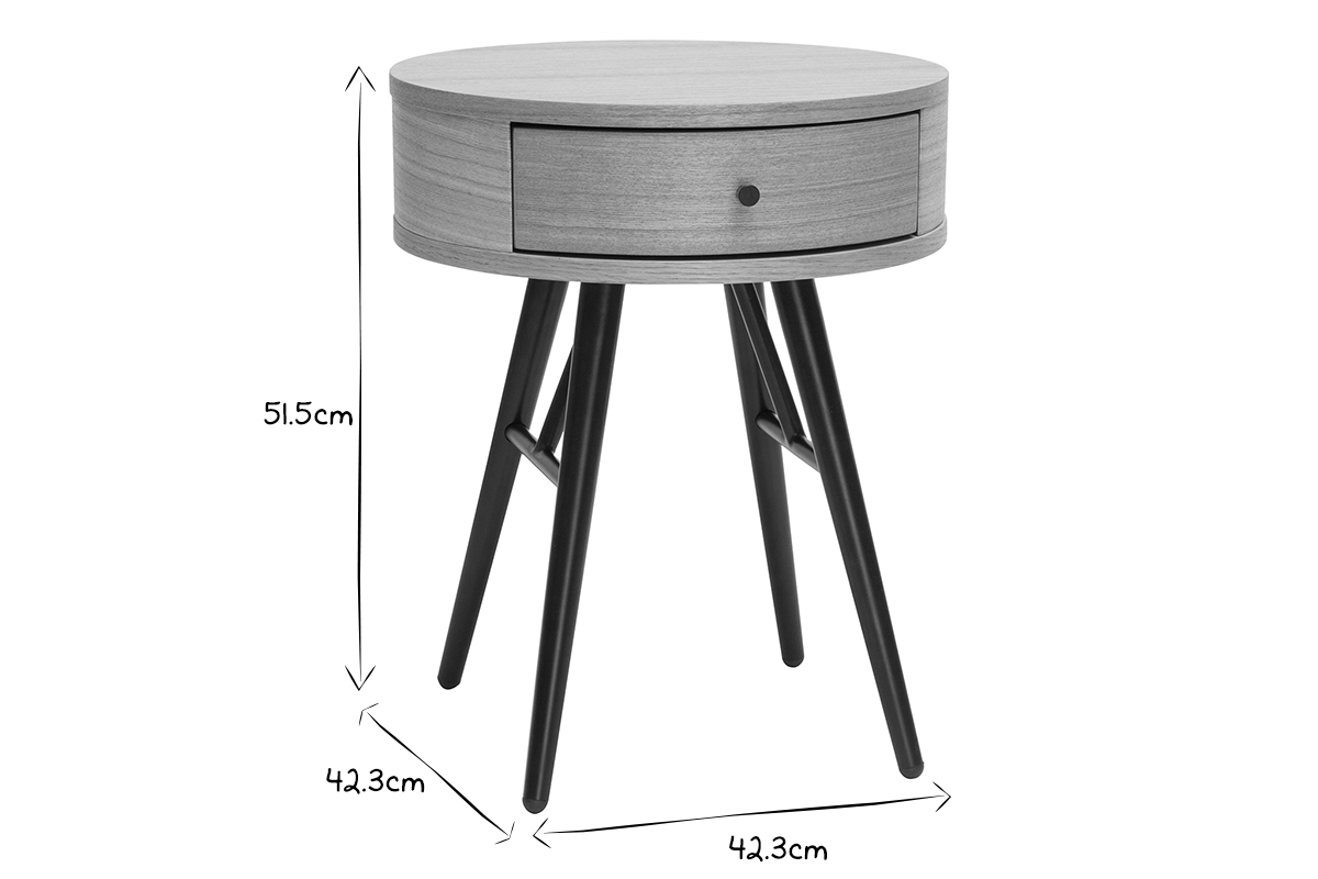 Tables de chevet rondes avec tiroir bois clair et mtal noir (lot de 2) KORAL