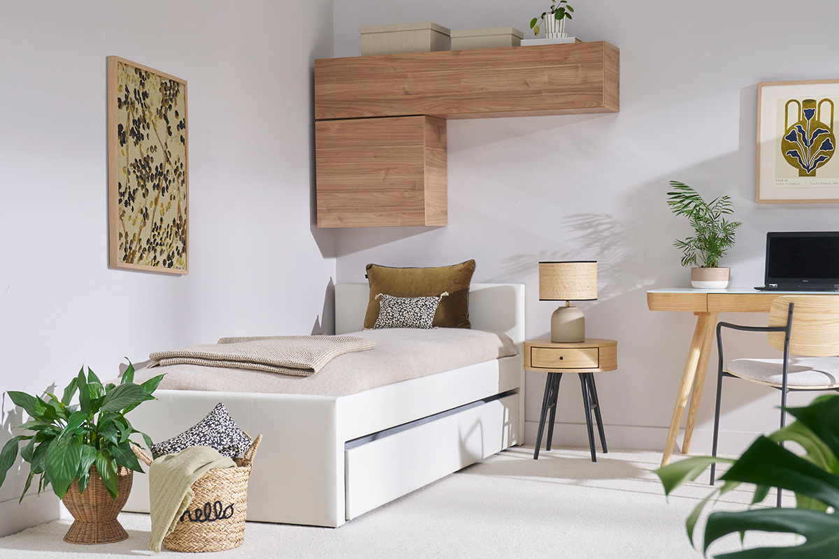 Tables de chevet rondes avec tiroir bois clair et mtal noir (lot de 2) KORAL