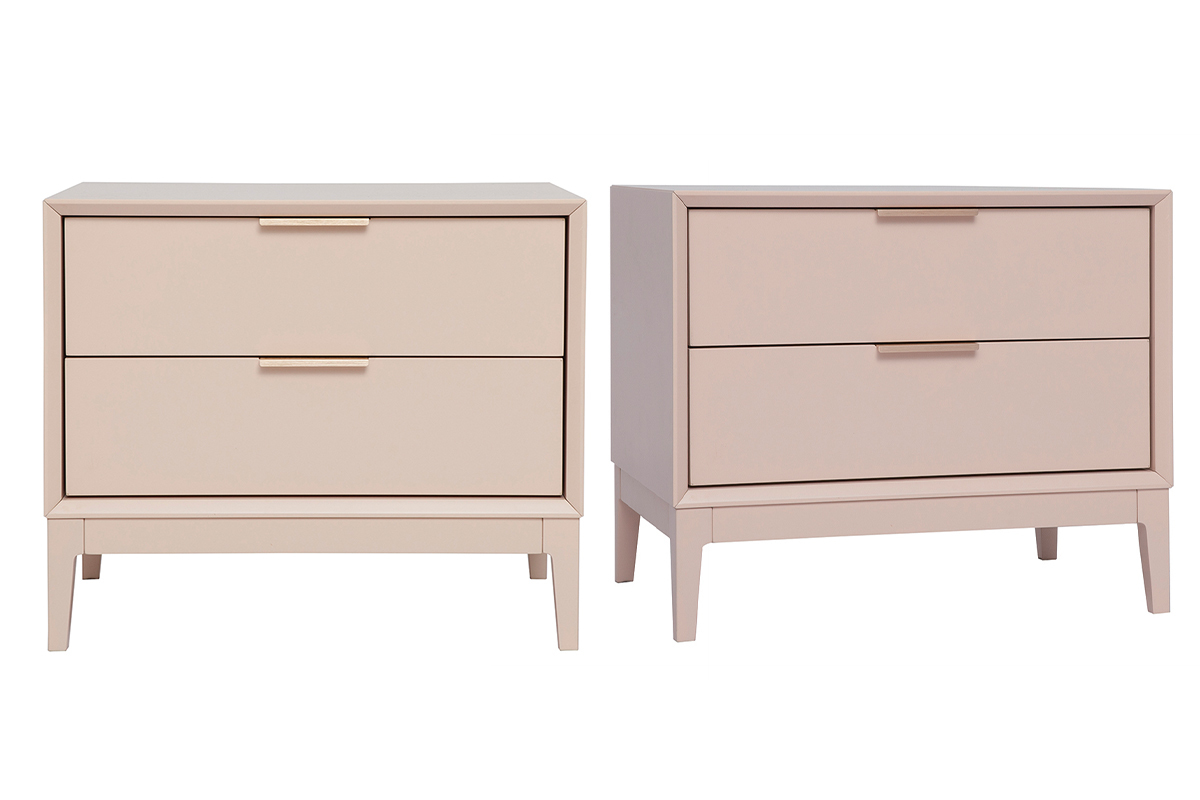 Tables de chevet rose et mtal dor avec rangements (lot de 2) GIANA