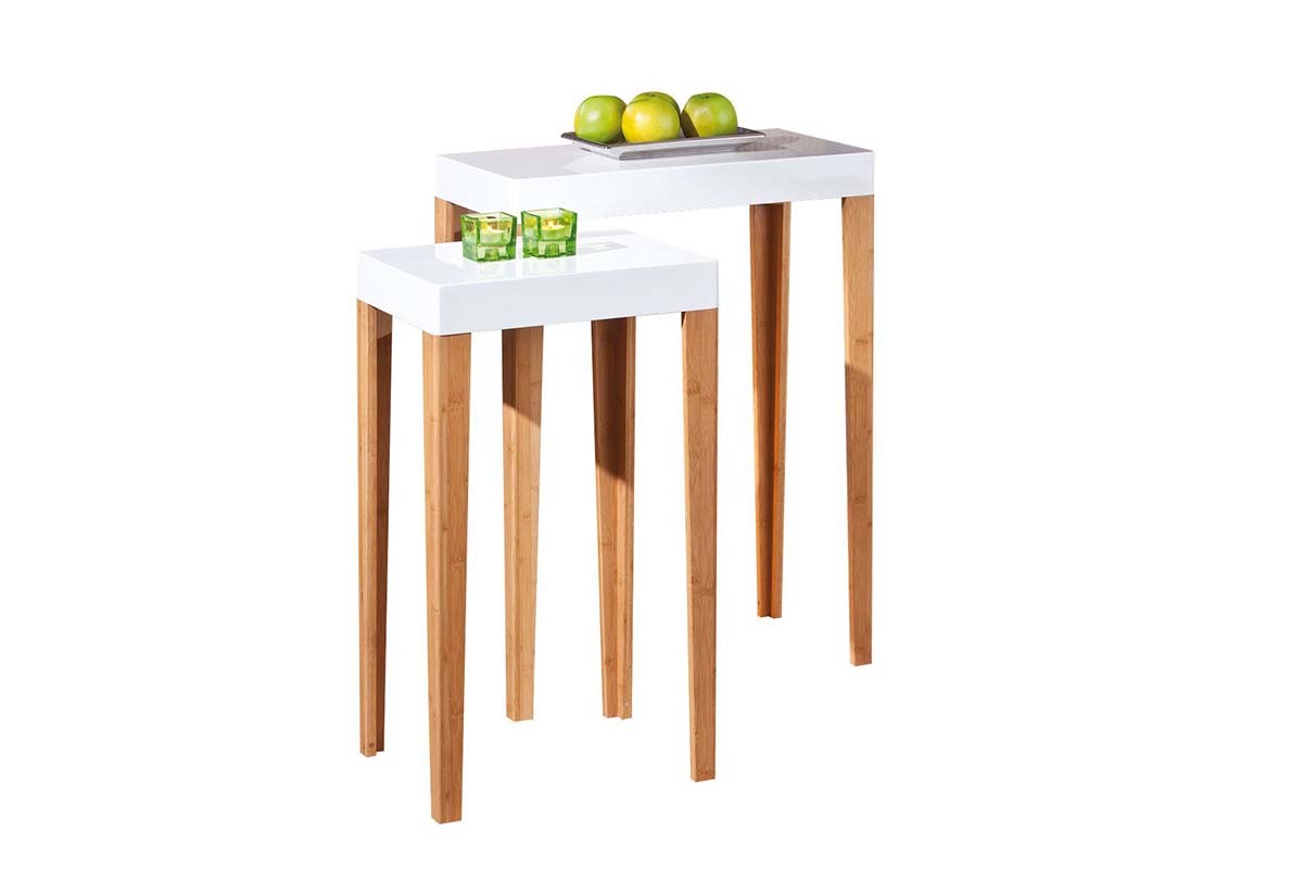 Tables gigognes bambou blanc (lot de 2) GAZELLE