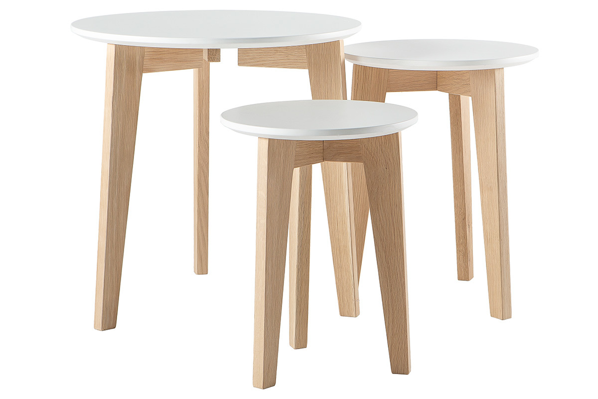 Tables gigognes design laqu�es mat et bois naturel (lot de 3) LARGO